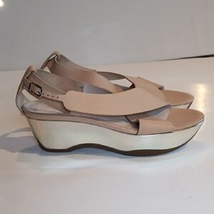 ✨ Jill Sander Beige Leather Gold Platform Wedge Sandals NWOT Size 38.5